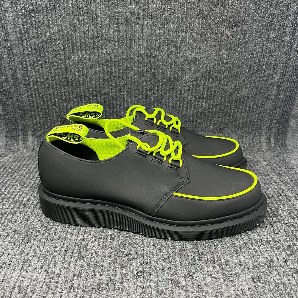 NEW Dr. Martens Ramsey ALT Creeper Leather Oxfords Black Neon Green Men 10 / 11W
